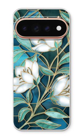 Fleurs en vitrail bleu