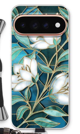 Fleurs en vitrail bleu