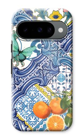 Blue tiles and oranges