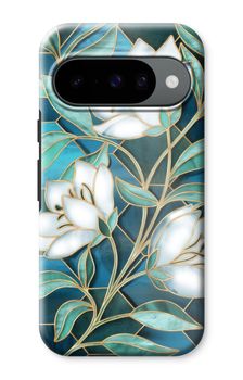 Blue stained glass flowers