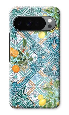 Blue tiles, lemons and oranges