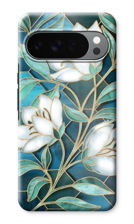 Blauwe glas-in-lood bloemen