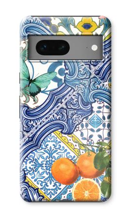 Blue tiles and oranges