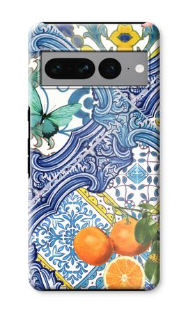 Blue tiles and oranges