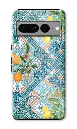 Blue tiles, lemons and oranges