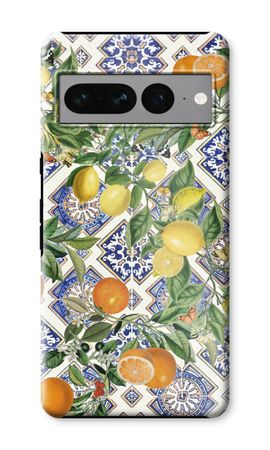 Blue tiles, lemons and oranges