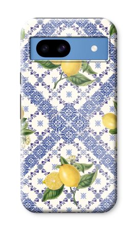 Blå kakelplattor och citroner