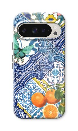 Blue tiles and oranges