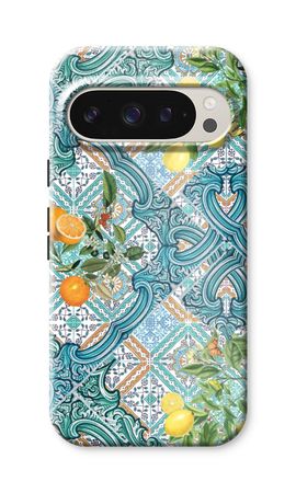 Blue tiles, lemons and oranges