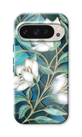 Blue stained glass flowers