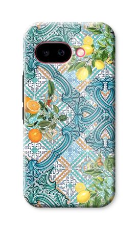 Blaue Fliesen, Zitronen und Orangen