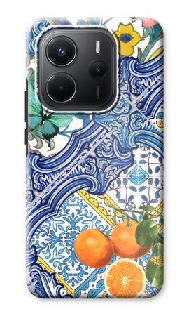 Blue tiles and oranges