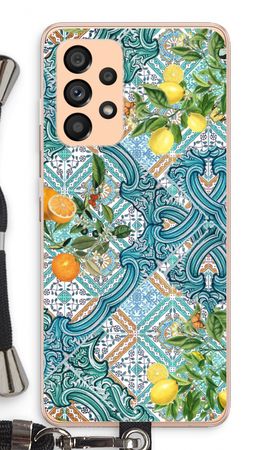 Blue tiles, lemons and oranges