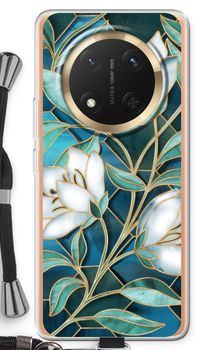 Blauwe glas-in-lood bloemen