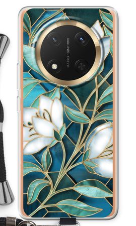 Fleurs en vitrail bleu