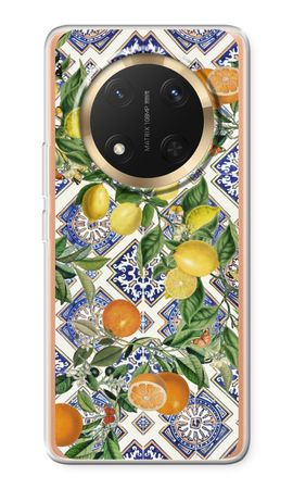 Blue tiles, lemons and oranges