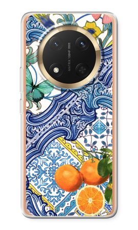 Blue tiles and oranges