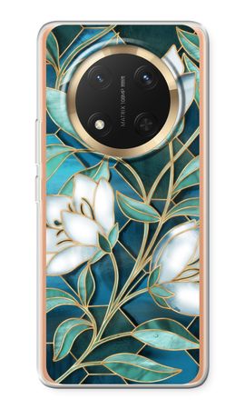 Blue stained glass flowers