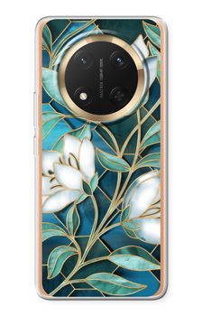 Blue stained glass flowers