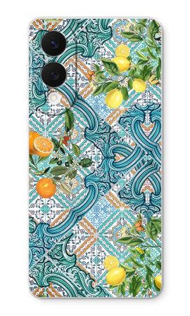 Azulejos azules, limones y naranjas