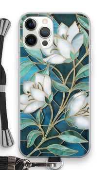 Blå blommor i färgat glas