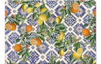 Carreaux bleus, citrons et oranges