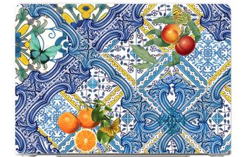 Blue tiles and oranges