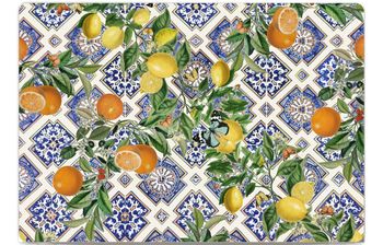 Blue tiles, lemons and oranges