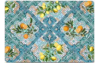 Blue tiles, lemons and oranges