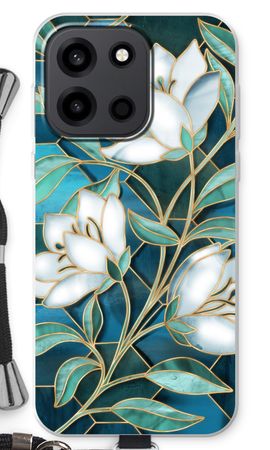 Blauwe glas-in-lood bloemen