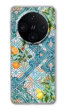 Blue tiles, lemons and oranges