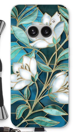 Blå blommor i färgat glas