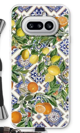 Blue tiles, lemons and oranges
