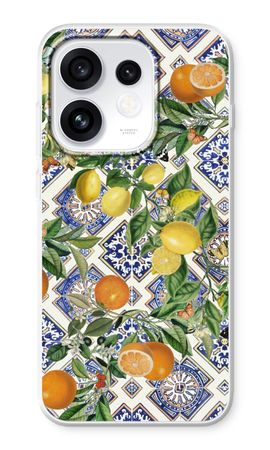 Azulejos azules, limones y naranjas