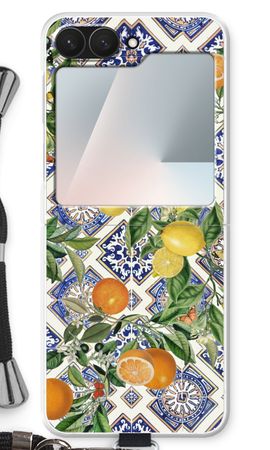 Blaue Fliesen, Zitronen und Orangen