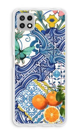 Blue tiles and oranges