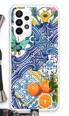 Blue tiles and oranges