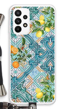 Blue tiles, lemons and oranges