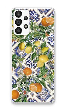 Blue tiles, lemons and oranges