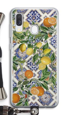 Blue tiles, lemons and oranges