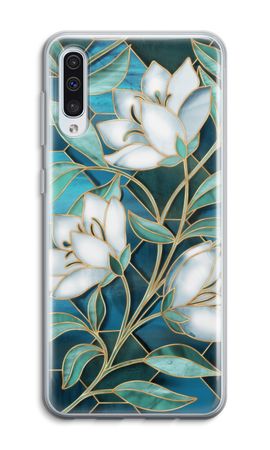 Fleurs en vitrail bleu