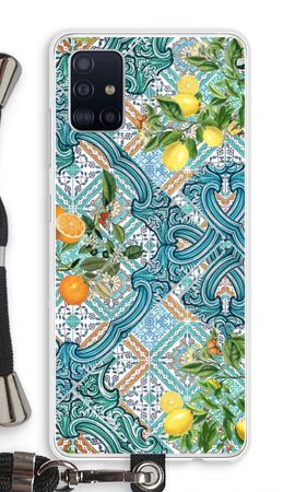 Blue tiles, lemons and oranges