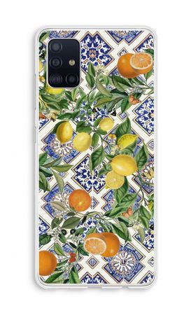 Blue tiles, lemons and oranges