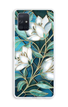 Blauwe glas-in-lood bloemen