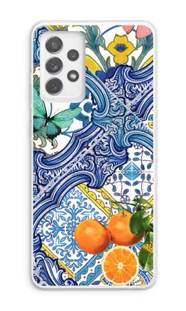 Blue tiles and oranges