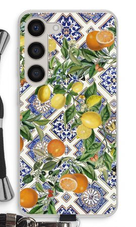 Blue tiles, lemons and oranges