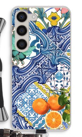 Blue tiles and oranges