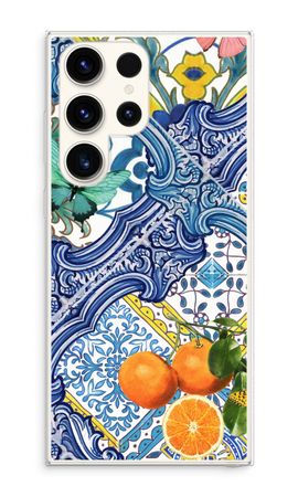 Blue tiles and oranges