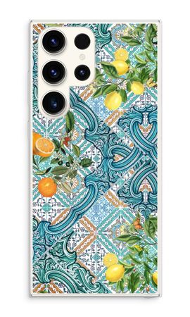 Blue tiles, lemons and oranges