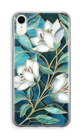 Blå blommor i färgat glas